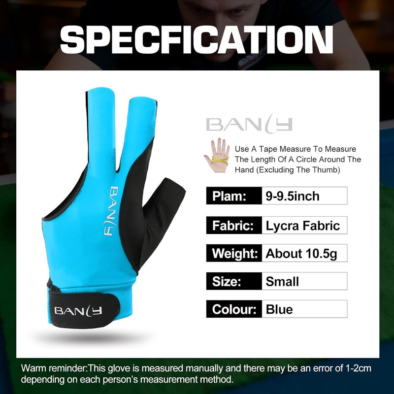 Banly Billiard Pool Gloves Fits on Left Hand 3 Finger, Small Snooker Cue Sport Glove, Billiards Players Sporty Compact Pull On Half Finger Billiard Glove - Image 5